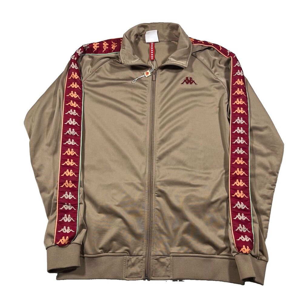 Kappa Banda Track Jacket Tan Burgundy Logo Tape Full Zip Size L NWOT